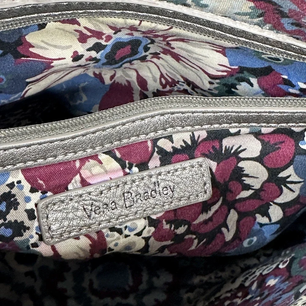 Vera Bradley Quilted Leather Molly Crossbody Purse Silver Metallic Crossbody Bag